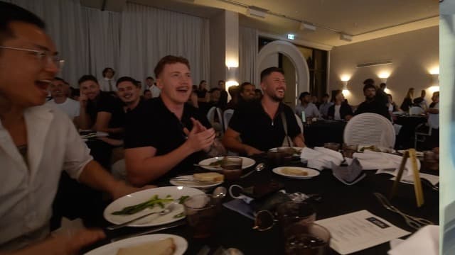 Helios reps sharing a laugh over dinner